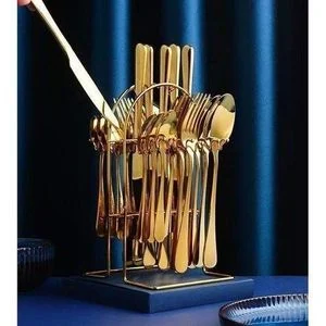 Hot sale Luxury 24-Piece Gold Stainless Steel Cutlery Set With Stand