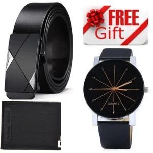 High-Grade PU Leather Men’s Belt – Scratch Resistant + GIFTS WRIST WATCH & LEATHER WALLET