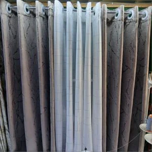 2Pcs Heavy Blackout Patterned Curtain and Eyelet Header (1.5M Each) with White Heavy Sheer with Eyelet Header (2M)