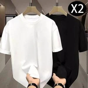 Dou-color Unisex 2-Pack Short Sleeve T-Shirts - Black & White, Polyester, Sizes S-XXXL