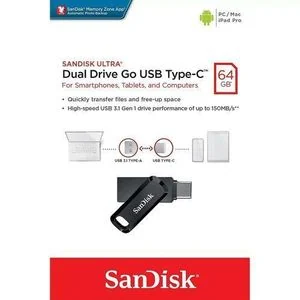 Sandisk Ultra 64GB Ultra Dual Drive Go – 2-in-1 USB Type-A & Type-C USB Flash Drive