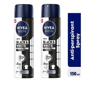 NIVEA MEN Black & White Original Anti-Perspirant Spray 48h - 150ml (Pack Of 2)..