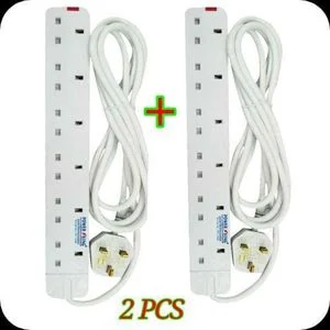 Power King 6 Way Power Extension // 2 Power Extension Socket LONG Cable .