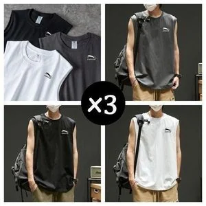 Dou-color 3-in-1 Summer Sleeveless Camisole T-shirt (black+gray+white)