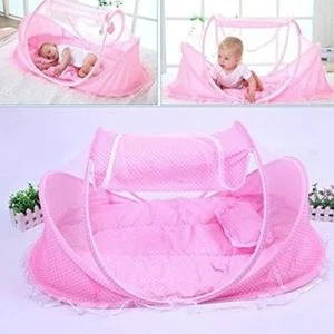 Pink Portable Baby Bassinet with Mosquito Net - Lightweight Cotton, Travel-Friendly