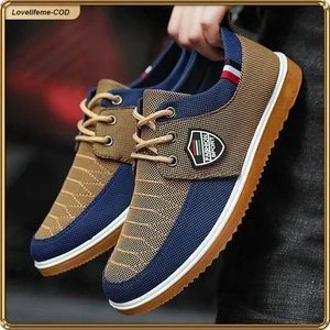 ASHION Big Size 39-48 Men's Canvas Casual Shoes, Lace‑Up Breathable Sneakers, Non‑Slip Rubber Sole Lightweight Flat Walking Work Shoes for Daily Wear