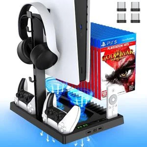 Dobe Multifunctional Cooling Charging Stand For P5/Ps5 With Dual Controller Chargers, 15 Game Disc Slots