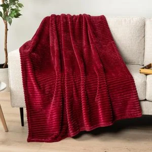 Premium Heavyweight Ribbed Fleece Velvet Blanket (6x6 Feet) - Ultra-Soft Solid-Color Embossed Flannel Bed Throw