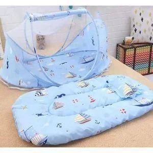 Baby Foldable Bassinet Sleeping Nest Mosquito Net-Blue