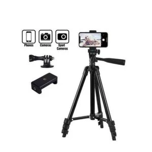 3120A Mini Tripod Stand With Phone Holder Adjustable Aluminum Camera & Smartphone Tripod With 3-Way Pan Head Bubble Level
