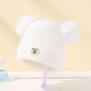 Beanie Babies Marvin White Baby Boys Girls Beanie Hat Soft Winter Warm Double Pom Toddler Knit Hat Infant Crochet Hat Skull Cap