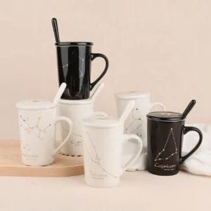 Ceramic Zodiac Sign Coffee Mugs with Lid & Spoon – Custom Logo Gift Mug