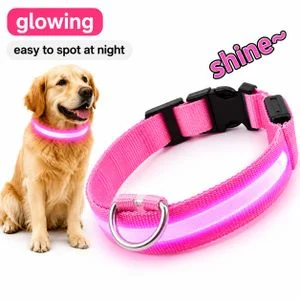 USB Rechargeable LED Dog Collar, Glowing Light Up Pet Collar, Adjustable Waterproof Safety Collar for Small Medium Large Dogs