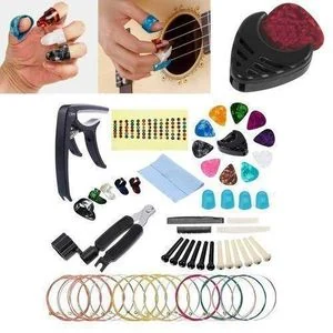 Acoustic Guitar Strings Acoustic Set Music Accessories Replacement Kit Winder Cutter Finger Holder Variety Pack Tuning Pegs Starter Repair Tool Kit Parts for Beginners 6 String Set Capo