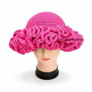 Seraphic Crochets Pink Women's Handmade Crochet Ruffle Hat – Soft Stylish Summer Sun Hat for Beach, Vacation & Casual Wear