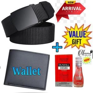 Mens Buckled Comfortable  Belt // Men Fabric Adjustable Canvas Belt Tactical belt+ Wallet +Free Dunhill Desire Perfume