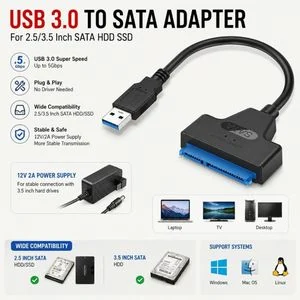 SATA to USB 3.0 Adapter for 2.5/3.5 Inch Hard Drive, USB to SATA Hard Drive Adapter with 12V 2A Power Supply, External HDD SSD Docking Station Cable Converter