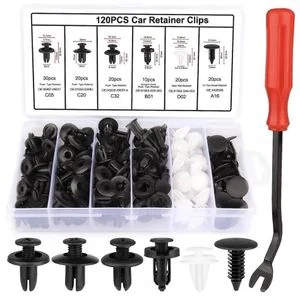 120PCS Car Body Clips & Plastic Rivets - 6 Popular Sizes, Fits Bumpers, Fenders & Most Models, Ideal for Body Fixing & Replacement Auto Fastener Clip Mixed Push Retainer Pin Rivet Door Trim Panel Fastener Kit Car Clips Box Packaging
