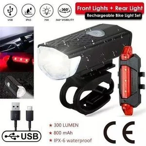 Bicycle Light USB LED Charging Set Mountain Bike Road Bike Front and Rear Headlights Flashlight Riding Light Riding Accessories