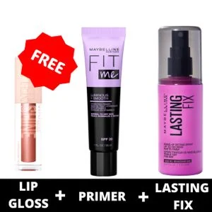 Maybelline Lasting Fix Setting Spray + Fit Me Primer Luminous & Smooth + FREE Lifter Gloss Topaz