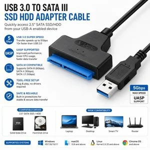USB 3.0 to SATA III SSD HDD 2.5" Hard Drive Adapter Cable, Supports UASP