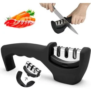 CYFAZA 3-Stage Knife Sharpener with Cut-Resistant Glove, Kitchen Blade Sharpening Tool for Repairing, Sharpening and Polishing