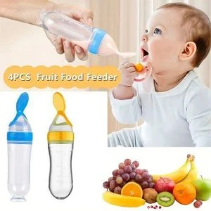 2Pc Silicone Squeezing Suction Cup Feeding Spoon Baby Feeder
