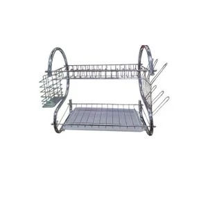 2-Tier Stainless Steel Dish Drying Rack - Chrome Finish Kitchen Organizer with Cutlery & Glass Holder