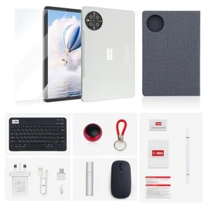 C Idea Android 16 Tablets, 10.1 Inches Sim 8GB+1TB Keyboard Mouse Long Standby Tablet PC Silver