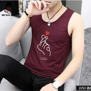 Hot High quality New Tank Tops Cotton Clothes Round Collar Sleeveless Shirts Leisure Fitness Mens Loose Workout Tank Tops-red