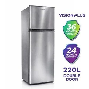 Vision Plus 220L Double Door Fridge – Large Capacity Refrigerator, Energy Efficient Cooling, Spacious Storage,SILVER