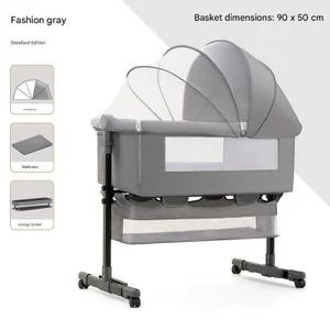 3 in 1 Bassinets Bedside Sleeper, Adjustable Height Bedside Sleeper with Rocking Mode, Breathable Mesh, Storage Basket, Wheels, Easy Assemble & Folding (Gray)