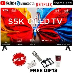 TCL 43S5K 43 Inch QLED Google TV (2025 Model) ,Full HD Smart Television, Android TV OS, Wi-Fi, Bluetooth, HDMI & USB+FREE 4 GIFTS(1YR WRTY)