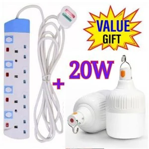 Power King  COMMERCIAL & HOME BEST 4-WAY POWER EXTENSION WITH LONG CABLE +FREE  20W RECHARGEABLE BULB