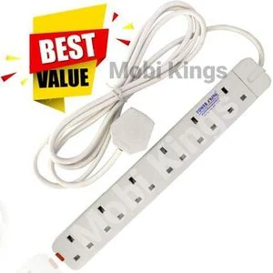 Power King Extension Cable With 6 AC Power Outlets, 13A, And 2 M Long Cable