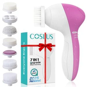 Multifunctional electric facial cleanser, powerful cleaning/gentle massage beauty device, with 7 different function brush heads.