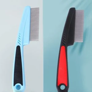 2PCS Stainless Steel Fine Tooth Professional Head Lice Nit Removal Hair Comb(Blue and Red)