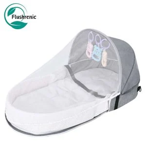 Flushrenic Baby folding bed, portable baby tent, baby travel bed with mosquito net and sunshade, suitable for travel and family use, easy to carry (gray)