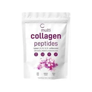 5-in-1 Multi-Collagen Matrix, Multi Collagen Peptides – Types I, II, III, V, X Unflavored Powder with Biotin, Vitamin C & Hyaluronic Acid (454g)