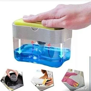 Kitchen Dishwashing Soaps Dispenser with Sponge Holder, Manual Press Dishwasher Detergent Liquid Pump Dispenser Box with Sponge Cleaning Pad