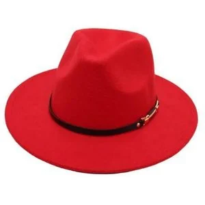 Classic Men's Red wide-brim fedora hat with a black accent band