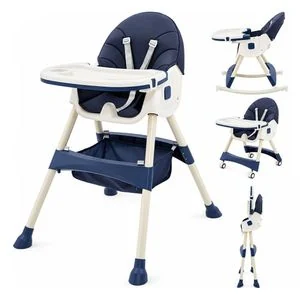 5-in-1 Baby Feeding High Chair – Adjustable Multifunctional Baby Chair with Tray, 3-Position Recline, Wheels & Rocking Mode