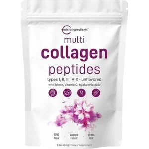 Collagen Peptide Micro Ingredients Multi Collagen Peptides – Types I, II, III, V, X Unflavored Powder with Biotin, Vitamin C & Hyaluronic Acid