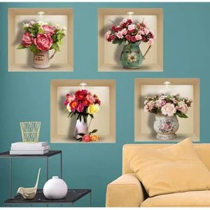 4-pack flower illustration 3D decoration wall stickers/Self-adhesive stickers -30 x 30 cm