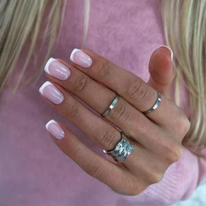 Press-On French Tip False Nails with Adhesive Glue