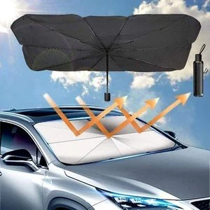 Foldable Car Windshield Sunshade Umbrella Universal Fit UV-Blocking Sun Visor Heat Resistant Interior Protector Portable Auto Sun Shield with Leather Case