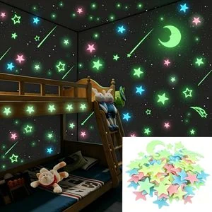 110 Pcs 3D Bedroom Background Decoration,Luminous Star moon Shape Wall Sticker Children's room decoration