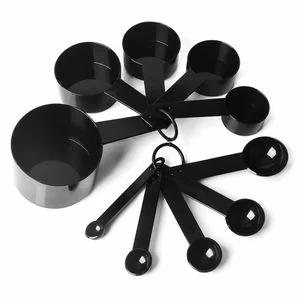 CYFAZA Measuring Cups And Spoons, 10-Piece Set, Plastic, Black