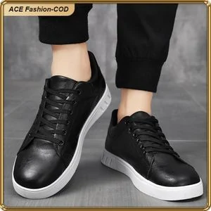 ASHION Big Size 39-48 Men's Leather Low‑Top Casual Skate Sneakers, Lace‑Up Non‑Slip White Rubber Sole Lightweight Daily Walking Board Shoes