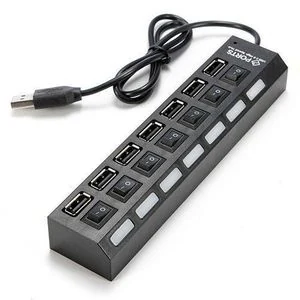 7 Port USB 3.0 High Speed Hub with Individual Switches for Laptop Desktop Game Work Meeting - Black